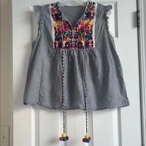 Striped Kids Top with Colorful Embroidery